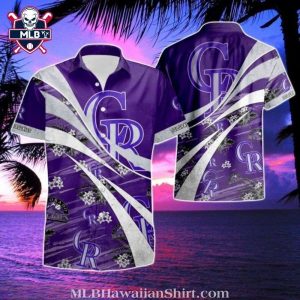 Colorado Rockies Purple Swirls And Stripes Tropical Hawaiian Shirt