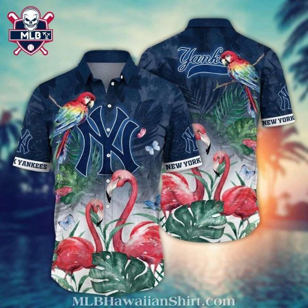 Colorful Parrots And Flamingos NY Yankees Aloha Shirt