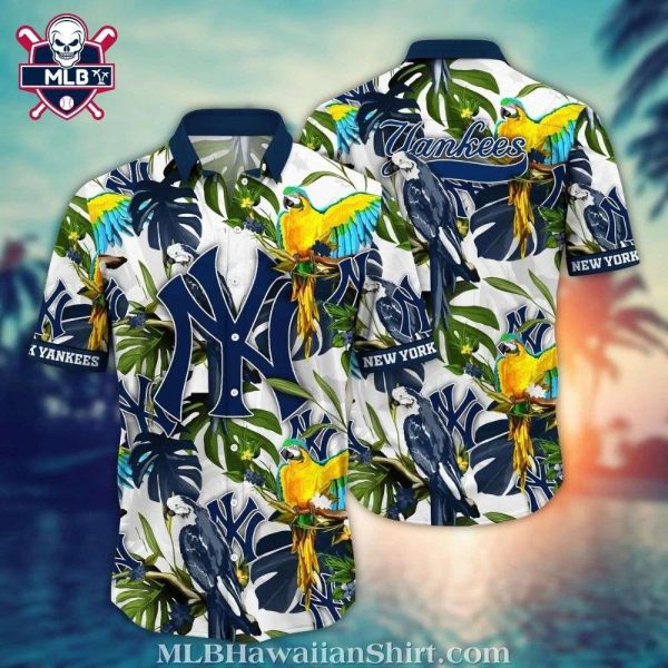 Colorful Parrots NY Yankees Tropical Hawaiian Shirt