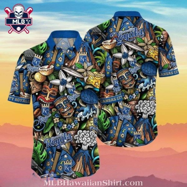 Colorful Tiki And Hibiscus KC Royals Hawaiian Shirt