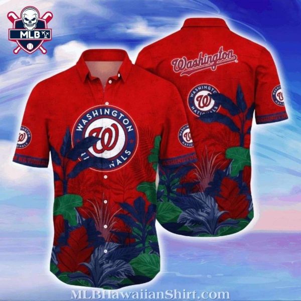 Crimson Foliage Washington Nationals Hawaiian Shirt – Bold Leafy Contrast