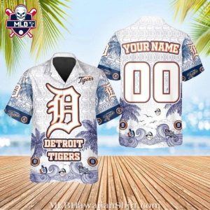 Customizable Detroit Tigers White Wave Hawaiian Shirt
