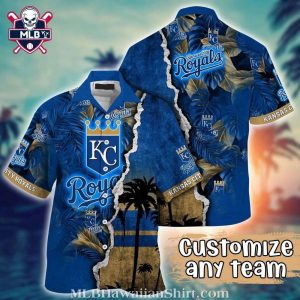 Customizable Kansas City Royals Tropical Shirt With Palm Silhouette And Sunset