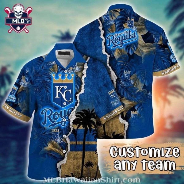 Customizable Kansas City Royals Tropical Shirt With Palm Silhouette And Sunset