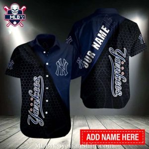 Customizable NY Yankees Hawaiian Shirt With Monochrome Hexagonal Design