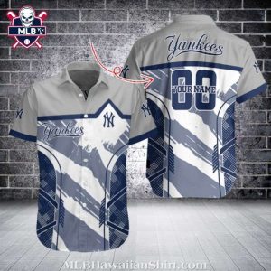 Customizable Sleek Grey And Navy Design New York Yankees Hawaiian Shirt