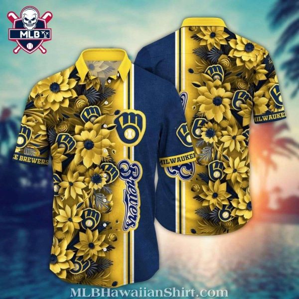 Daisy Field Fan – Milwaukee Brewers Floral Yellow MLB Hawaiian Shirt