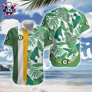Dynamic Green Stripe Oakland A’s Hawaiian Shirt – Foliage Print