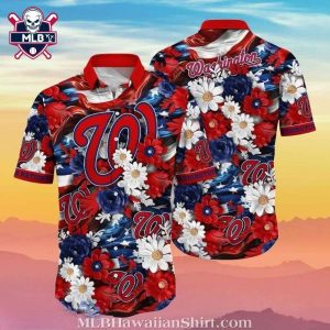 Festive Bloom – Washington Nationals Patriotic Floral Hawaiian Shirt