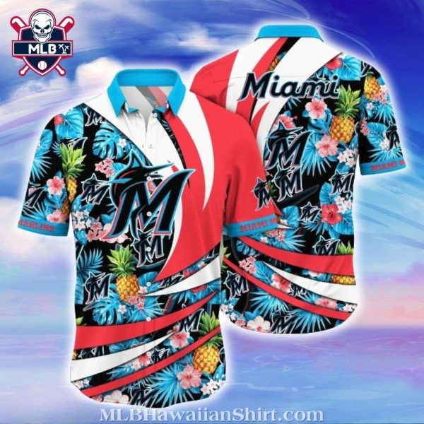 Fiery Floral Marlins Spirit – Miami Marlins Tropical Hawaiian Shirt