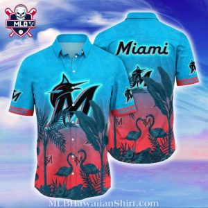 Flamingo Sunset – Miami Marlins Hawaiian Shirt
