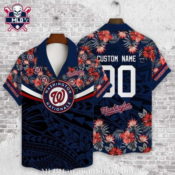 Floral Fanfare Washington Nationals Hawaiian Shirt – Blue And Red Team Blossom