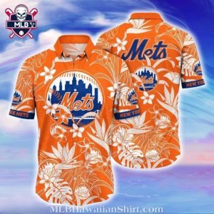 Floral Skyline NY Mets Hawaiian Shirt – Mets Blossom Orange Aloha