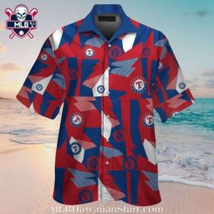 Geometric Red And Blue Texas Rangers Hawaiian Shirt