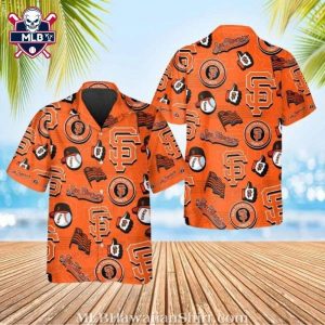 Giants Baseball Emblem Orange Hawaiian Aloha Shirt