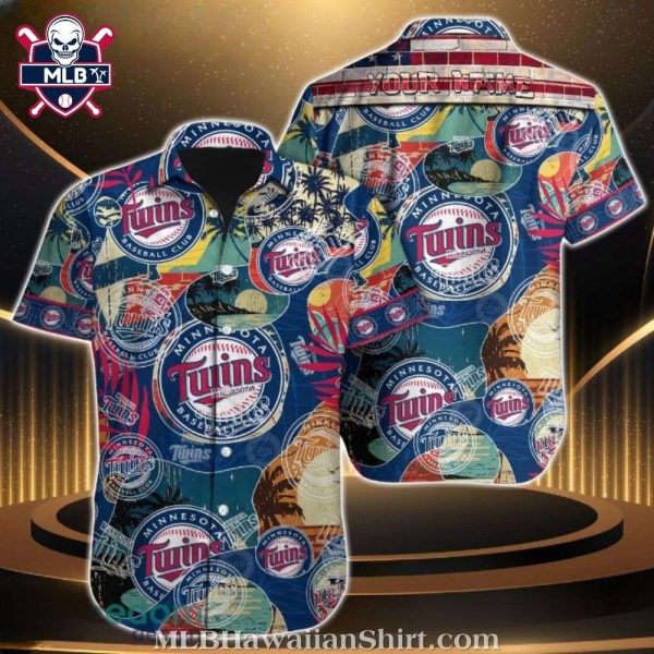 Global Travel Minnesota Twins Hawaiian Shirt With Team Emblems And Palm Background