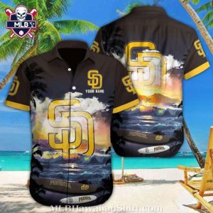 Golden Horizon – Customizable San Diego Padres Sunset Aloha Shirt