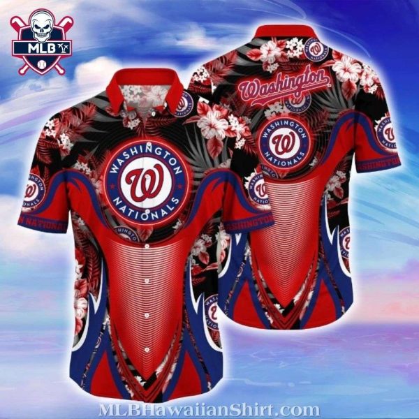 Hibiscus Harmony Washington Nationals Hawaiian Shirt – Red Floral Swirls