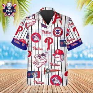 Home Run Stripe – Philadelphia Phillies White Pinstripe Hawaiian Shirt