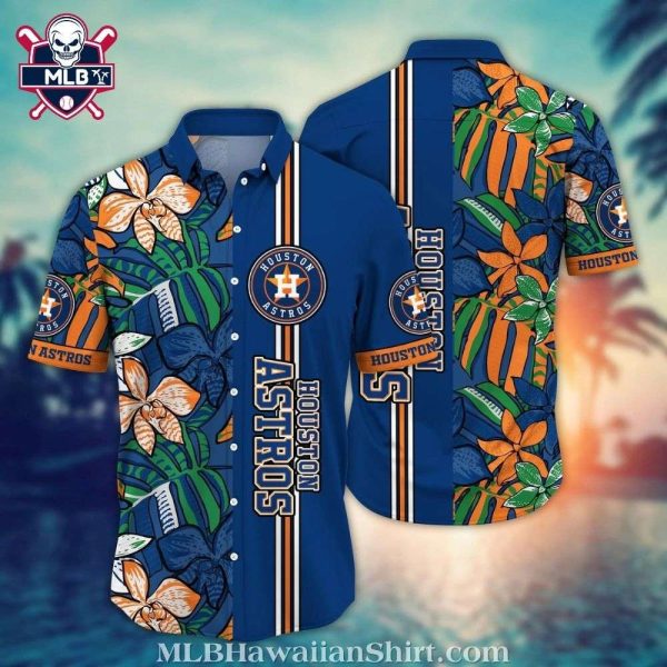 Houston Astros Blue And Orange Floral Stripe Hawaiian Shirt