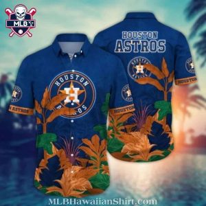 Houston Astros Blue Tropical Foliage And Logo Hawaiian Shirt
