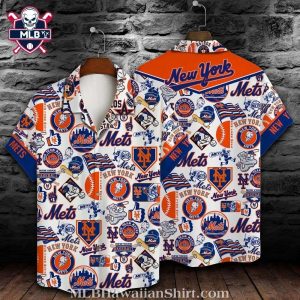 Iconic Blue And Orange NY Mets Fanfare Hawaiian Shirt