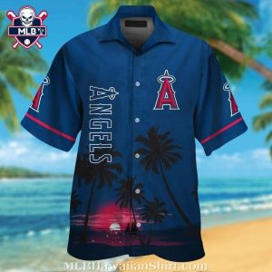 LA Angels Beach Sunset Hawaiian Shirt With Ocean Backdrop