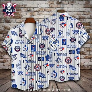 Let’s Go Blue Jays! Baseball Motifs White Hawaiian Shirt