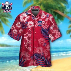 MLB Philadelphia Phillies Crimson Floral Fun Philadelphia Hawaiian Shirt