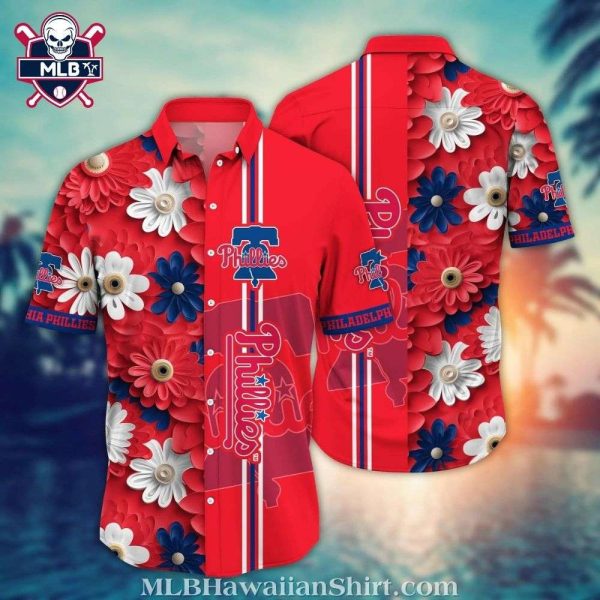 MLB Philadelphia Phillies Festive Florals Button-Up Red Hawaiian Shirt