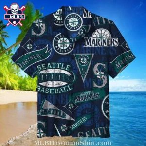 MLB Seattle Mariners Team Logo Navy Aloha Shirt