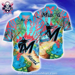 Marlins’ Coastal Ripples – Miami Marlins Tropical Hawaiian Shirt