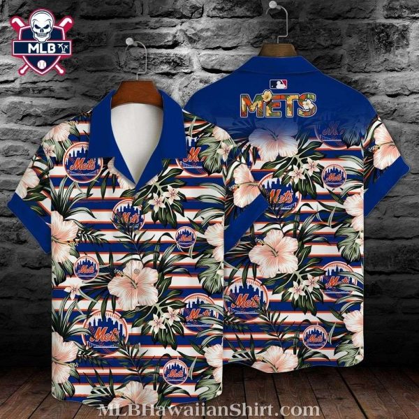 Metropolitan Tropics Floral Stripes NY Mets Hawaiian Shirt