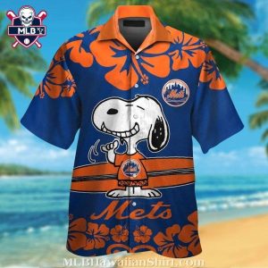 Mets Aloha Shirt – Snoopy Graphic With Surfboard Theme