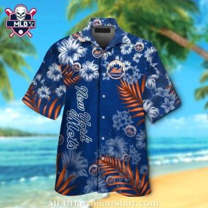 Mets Hawaiian Midnight Bloom Shirt – NY Logo Surrounded By Hibiscus