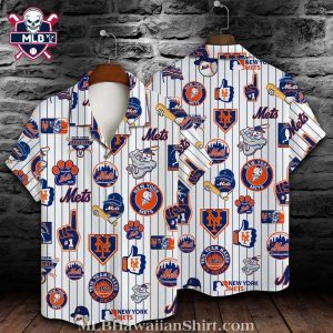 Mets Mascot Mayhem White Stripe Hawaiian Shirt