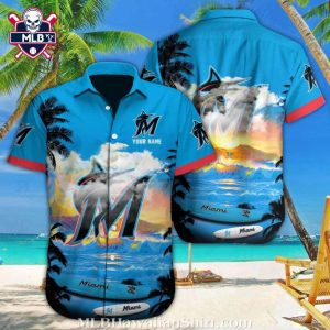 Miami Marlins Dreamy Beach Sunset Aloha Shirt – Customizable