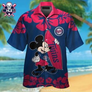 Mickey Mouse Hibiscus Surfboard Minnesota Twins Hawaiian Shirt