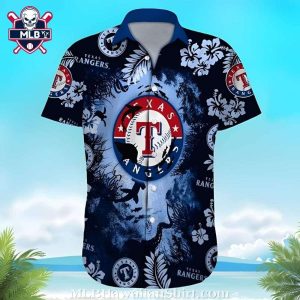 Midnight Floral Emblem Texas Rangers Hawaiian Shirt