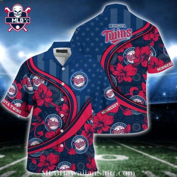 Minnesota Twins American Flag And Floral Cross Design Tropical Shirt