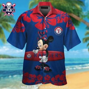Minnie Mouse Tropical Hibiscus Surfboard Texas Rangers Hawaiian Shirt
