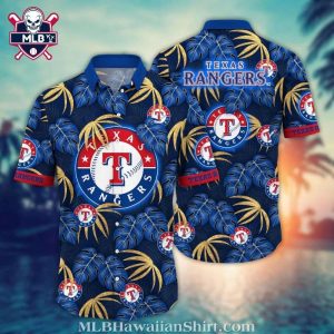 Navy Blue Texas Rangers Palm Tree Aloha Shirt