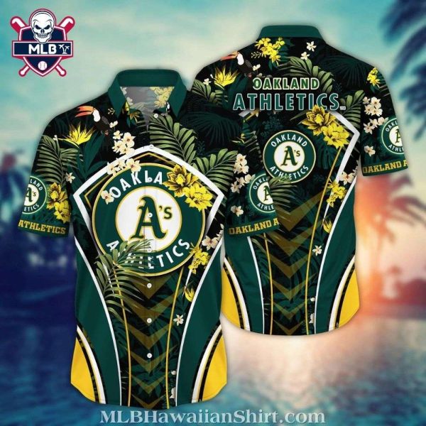 Oakland A’s Lush Floral Emblem Green Hawaiian Shirt