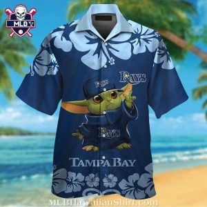 Tampa Bay Rays Baby Yoda Tropical Hibiscus Hawaiian Shirt