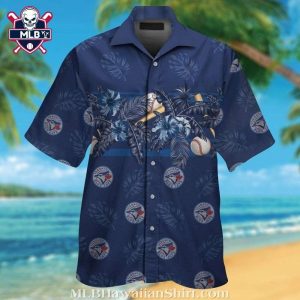Toronto Blue Jays Baseball And Palm Navy Aloha Shirt