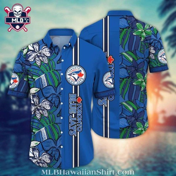 Toronto Blue Jays Electric Blue Floral Stripe Hawaiian Shirt