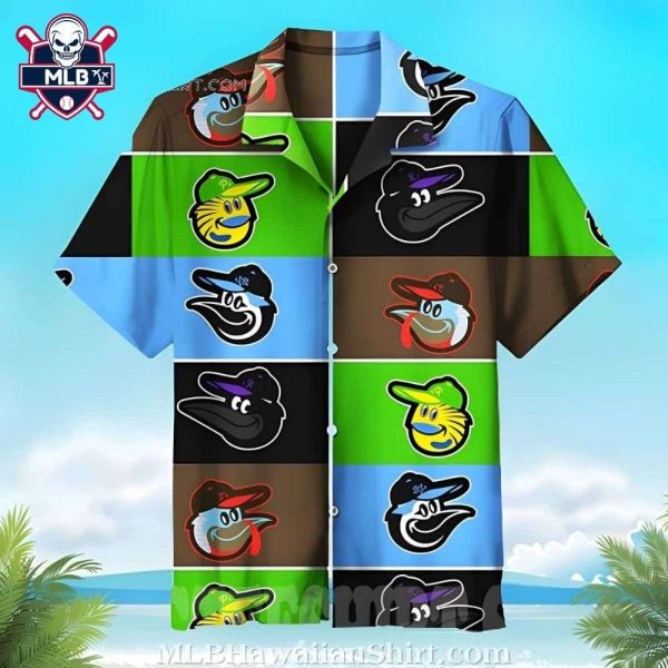 Baltimore Orioles Colorful Logo Patchwork Hawaiian Shirt