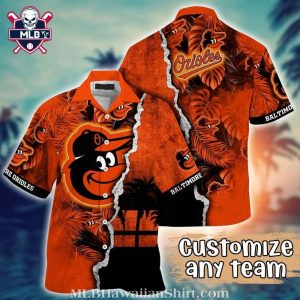 Baltimore Orioles Customizable Team Orange Flora Hawaiian Shirt