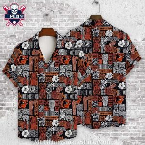 Baltimore Orioles Detailed Tribal And Mascot Black Hawaiian Shirt