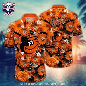 Baltimore Orioles Floral Medley Orange Hawaiian Shirt